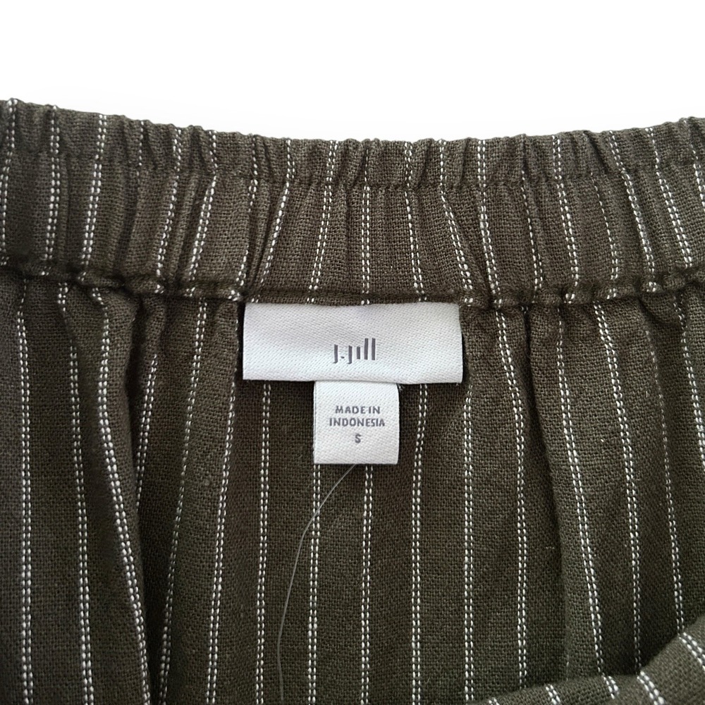 J. Jill Women S Moss Green Asymmetric Drape Front Pinstripe Linen Midi Skirt NWT - Picture 8 of 12